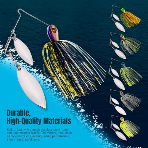 Spinner Bait Compact Profile Fishing Lure with Flash and Vibration for Bass (White Chartreuse / 1/2 Oz)