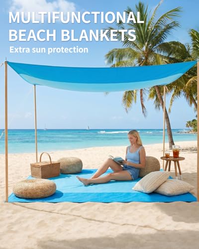 Beach Blanket Sandproof 83x79IN (Tealblue / 79" X 83"（1-4person）)