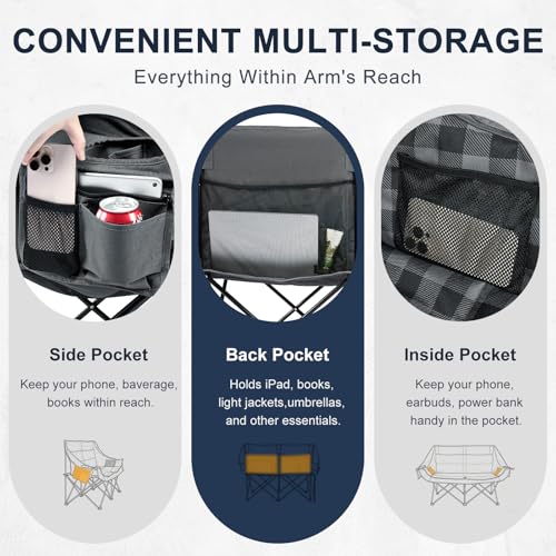 Double Camping Chair 2 Person Loveseat (Loveseat Plaid)