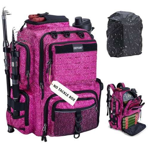 Fishing Tackle Backpack with 2 Rod Holders & Rain Cover