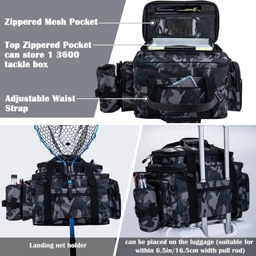 Fishing Tackle Bag with 4PCS 3600 Tackle Boxes (C2:Camo with 4 3600 Tackle Boxes / Large)