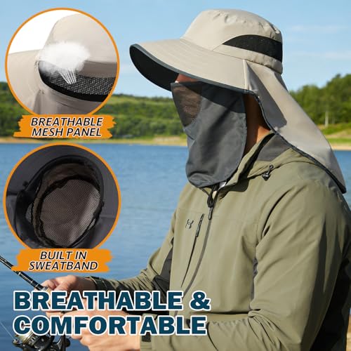 Waterproof Wide Brim Sun Hat with Neck Flap for Hiking (B Khaki)