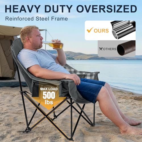 Oversized Camping Chair for Adults (Plaid)