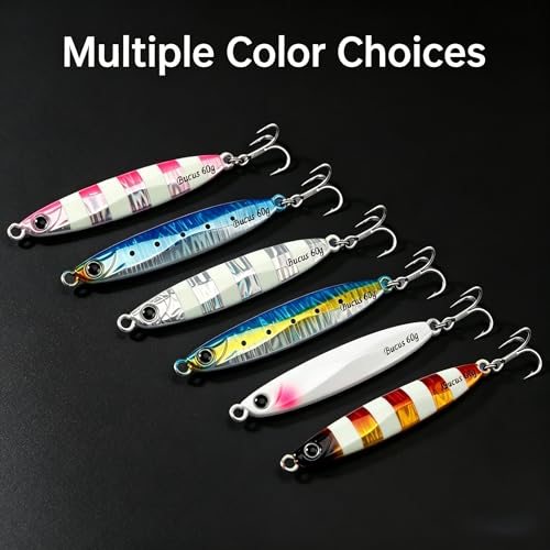 Saltwater Fishing Lures Metal Jigs Vertical Jigging Lure with Treble & Double Assist Hooks (Multi Colors (Pack of 6) / 100g/3.53oz)