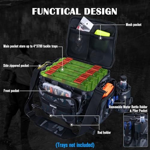 Fishing Tackle Bag with 4PCS 3700 Tackle Boxes (B2:Camo with 4 3700 Tackle Boxes / Medium)