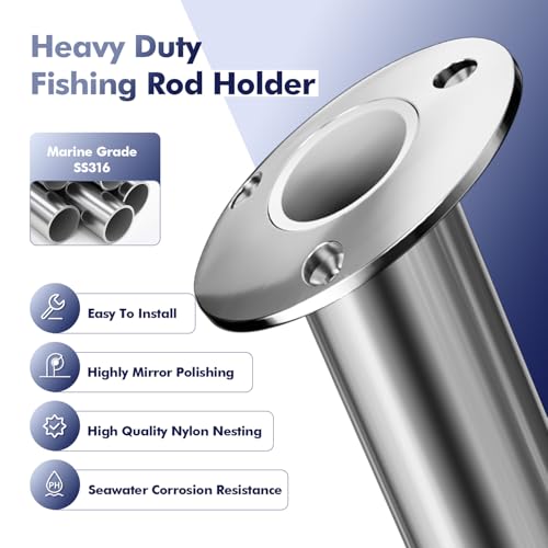 2Pcs Rod Holders for Fishing Boat (Silver - White Insert / 15 Degree without Cap)