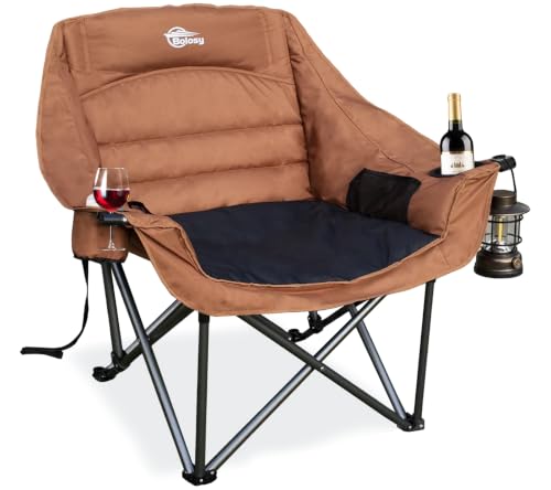 Oversized Camping Chairs for Adults Heavy Duty Folding Lawn Chair (Brown / 1 PACK)