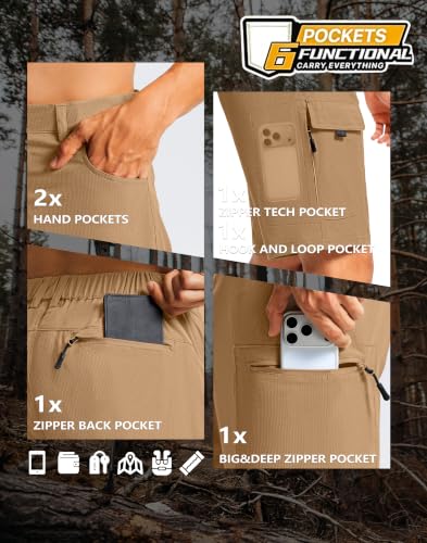 Men's Hiking Cargo Shorts 9" Lightweight Quick Dry 6 Pockets (3X-Large / Dark Khaki)