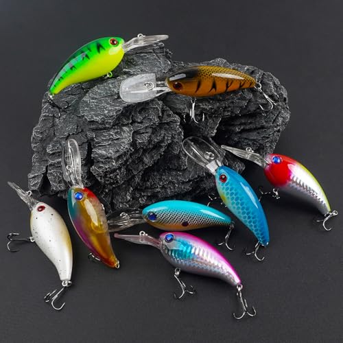 Crankbait Fishing Lures Hard Bait Shallow Diving Crank Bait Lifelike Swimbait Lures for Bass Trout Walleye Pike Freshwater Saltwater Fishing Lure (B-8pcs-3.9in/0.5oz)