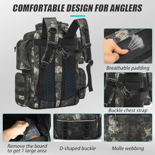 Tactical Fishing Backpack with 4 Tackle Boxes (Black CM)