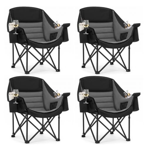 Heavy Duty Padded Camping Chair for Adults (Blackgrey / 4 Pack)