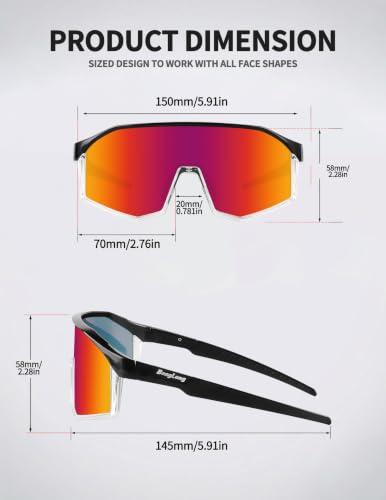 Sports Sunglasses for Men Women (Black Frame-red Lens)