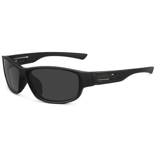 Sports Sunglasses for Men Women Polarized Classic Wrap Around Driving Cycling Golf Fishing Sun Glasses UV Protection 1 (1-black/Gray)