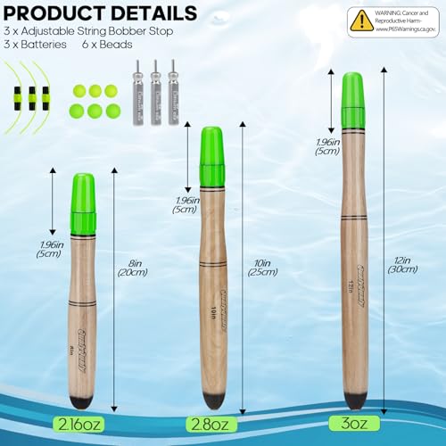 LED Fishing Floats (B-LED Bobber w/ Battery / 12"-3Pcs)