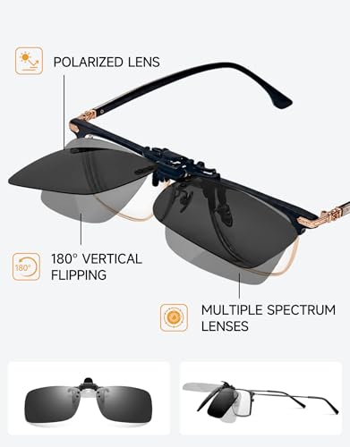 Polarized Clip on Sunglasses Flip Up for Prescription Glasses (Polarized Black Lens)