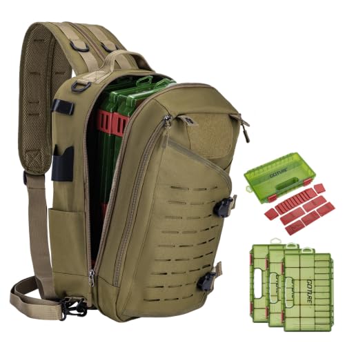 Khaki Tackle Bag with Trays Rod Holder 900D Durable Fishing Tackle Storage Bag for Kayak (Khaki / 900d Water-resistant Oxford Backpack + (3)3600 Trays)