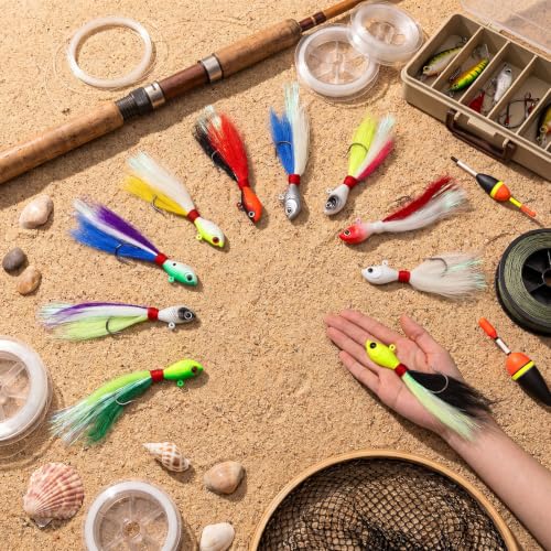 10 Pcs Bucktail Jigs Saltwater Hair Jig Fishing Lures (3 oz)