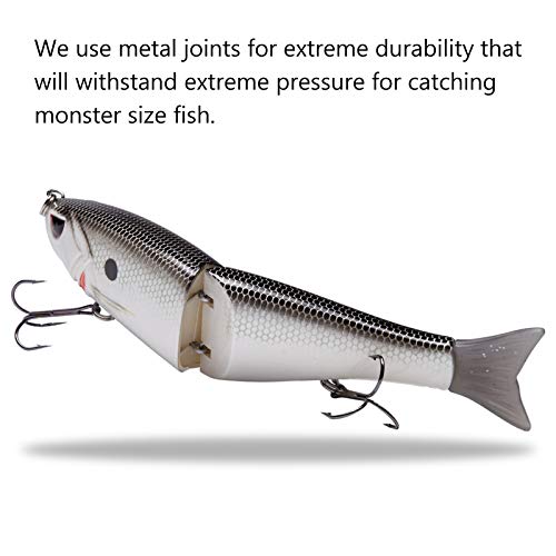 SwimShad Glide Baits Jointed Swimbait Bass Pike Salmon Trout Muskie Fishing Lure (White Shad / 4.5in/0.65oz)