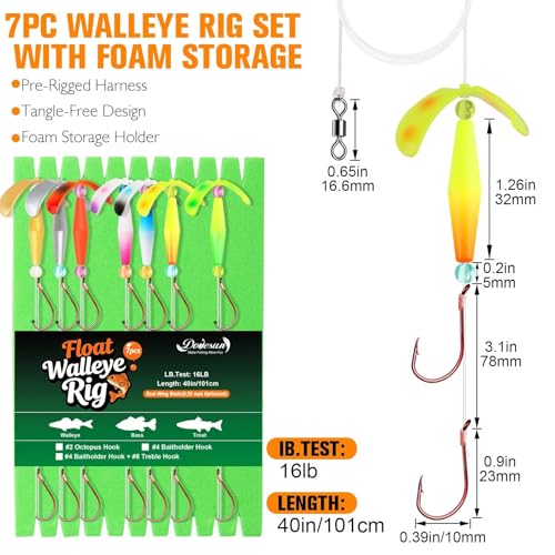 Crawler Harness Walleye Rigs with Dual (Red-Dual Baitholder Hooks-#4)