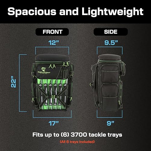 Evolution Fishing Drift Series 3700 Tackle Backpack with QuikLatch System & 2 Rod Holders (3700 / Green)
