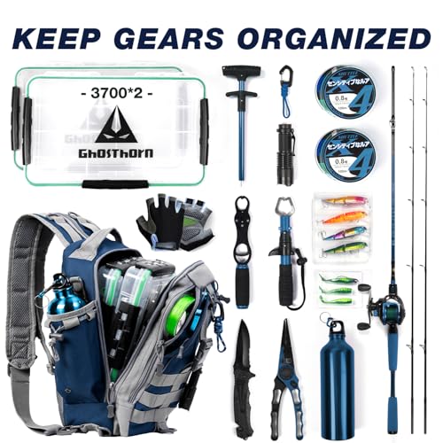 Fishing Backpack with Rod Holder (Blue)