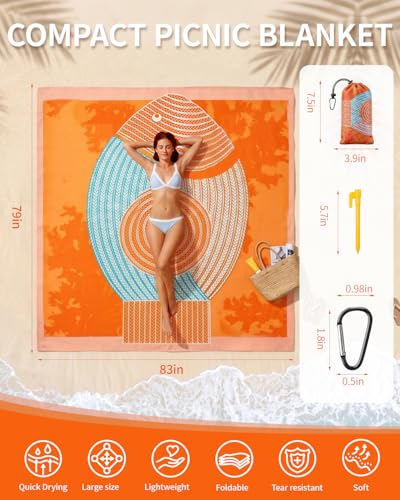 Beach Blanket Waterproof Sandproof 83x79IN (Orange / 79" X 83"（1-4person）)