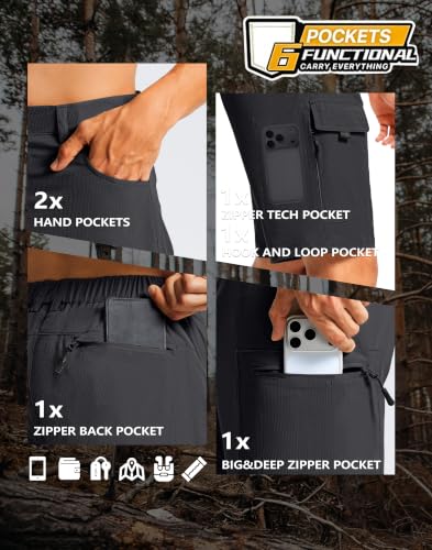 Men's Hiking Cargo Shorts 9" Lightweight Quick Dry 6 Pockets Black (3X-Large / Black)