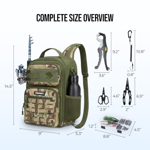 Fishing Sling Bag with 3500 Tackle Box & Fishing Gear (Woodland Camo)