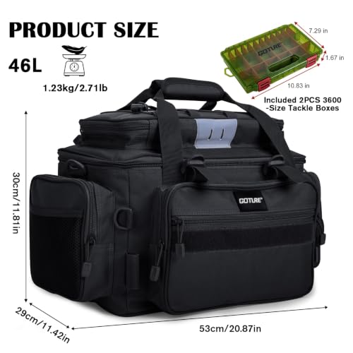 Fishing Tackle Bag with 2PCS 3600 Tackle Boxes (C1:Black with 2 3600 Tackle Boxes / Large)