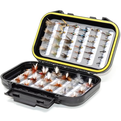 24/36/50/66 Premium Hand Tied Fly Fishing Flies Assortment | Waterproof Fly Boxes | Dry, Wet, Nymphs, Streamers, Wooly Buggers, Terrestrials | Trout, Bass Lure Set, Kit, Gift