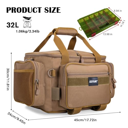 Fishing Tackle Bag with 2PCS 3700 Tackle Boxes (B1:Khaki with 2 3700 Tackle Boxes / Medium)