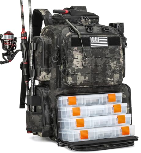 Tactical Fishing Backpack with 4 Tackle Boxes