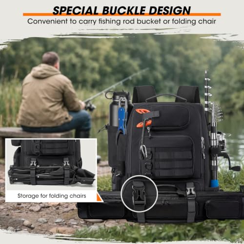 Fishing Backpack 40L Tackle Backpack with Rod Holders & Cooler