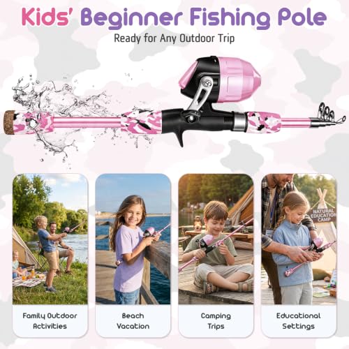 Kids Fishing Pole (Pink / 3.93 ft)