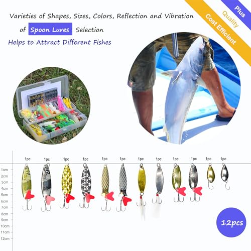 399pcs Fishing Lures Set Fish Lure kit for Bass Trout Salmon Freshwater Fish tackle kit Including Plastic Shrimp worm bait Spoon grasshopper Crankbait Jigs Hooks fishing gear and equipment (Black-399pcs)