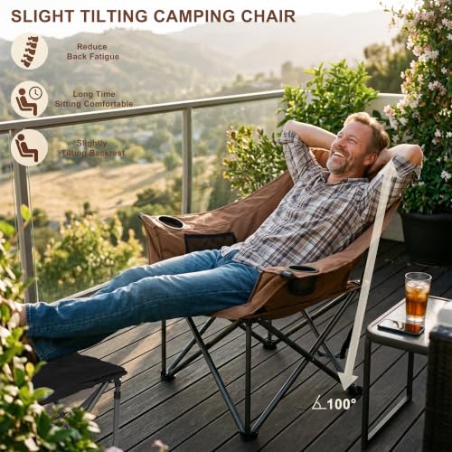 Oversized Camping Chairs for Adults Heavy Duty Folding Lawn Chair (Brown / 1 PACK)