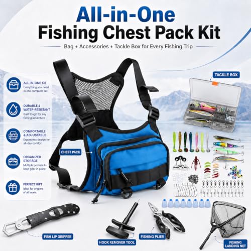 Fishing Chest Pack Vest Bag Floating Landing Net Accessory Gifts for Men (Blue)