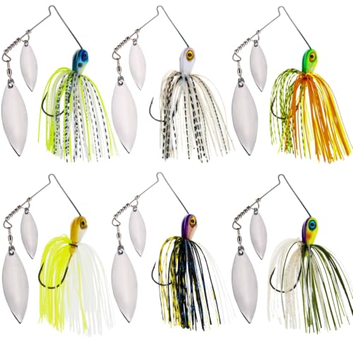 Spinner Bait Compact Profile Fishing Lure with Flash and Vibration for Bass (Variety 6-Pack / 1/4 Oz)