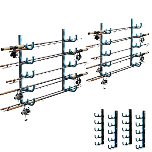Fishing Rod Holders & Pole Holders for Garage (Blue 2Pack 10-Holder (20 Rods))