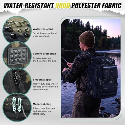 Fishing Backpack with Rod Holders (Dark CM (4 Tackle Boxes Included))