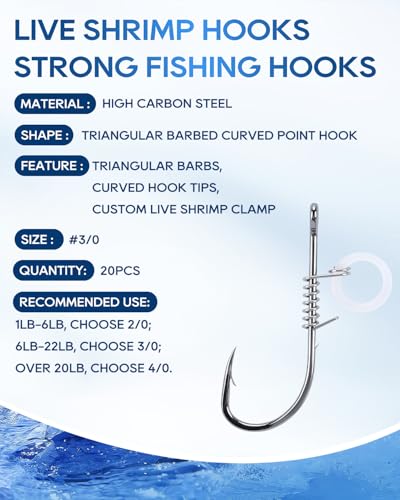 20PCS Live Shrimp Fishing Hooks (3/0, 20pcs)