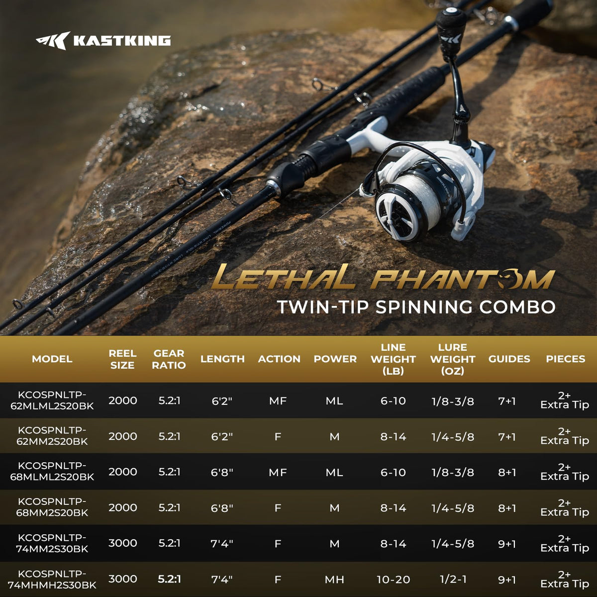 Lethal Phantom Twin (3000 Reel, 7'4" M Rod (2-Piece + Extra Tip))