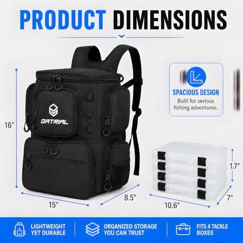 Fishing Tackle Backpack with 4 Tackle Boxes (large black)