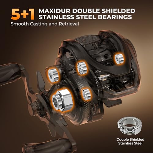 Lethal Blaze Baitcasting Fishing Reel (Left- Shiny Orange- 7.3:1)
