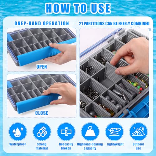 6 Pack 3600 Fishing Tackle Boxes Waterproof (Blue / 3600)