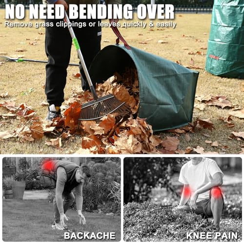 3 Pack 72 Gallon Leaf Bags Reusable with Dustpan Bag (Green-40&72 Gallons)