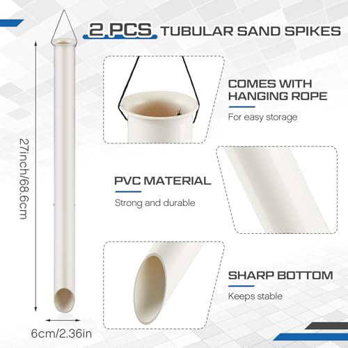 2 Pcs Tubular Sand Spikes for Surf Fishing PVC Surf Shore and Beach Fishing Rod Holder Sand Spike for Beaches (27 Inch)