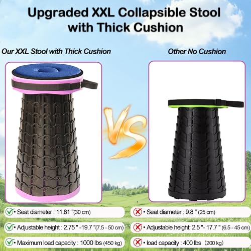 2026 Upgraded XXL 19.7" Collapsible Stool with Cushion (Purple-xxl / XX-Large)