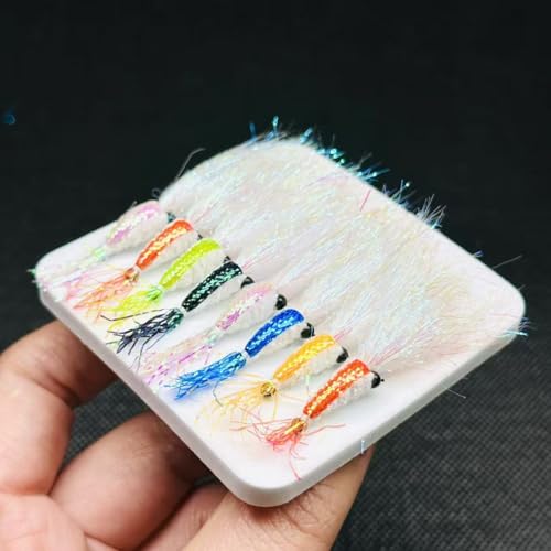 8Pc Bionics Crystal Flash Silk Shrimp Artificial Lures Fly Fishing Flies Saltwater Freshwater Bait Fishing for Bass Trout Salmon Hook Size #6