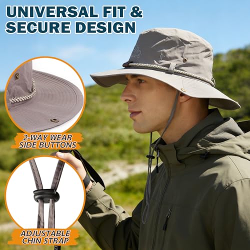 Waterproof Wide Brim Bucket Sun Hat Boonie Hat for Men & Women D Grey (D Grey)